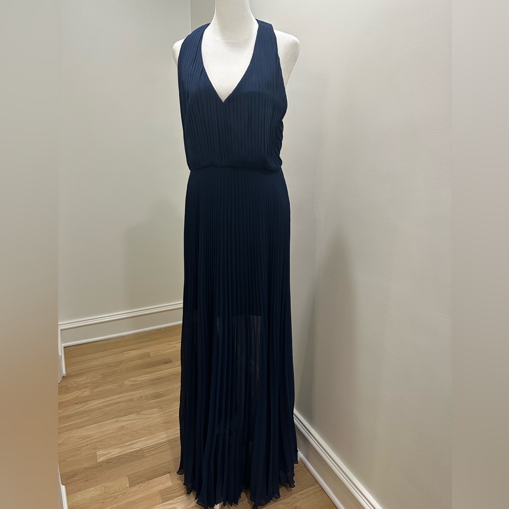 Alice and Olivia navy pleated formal maxi dress size 6